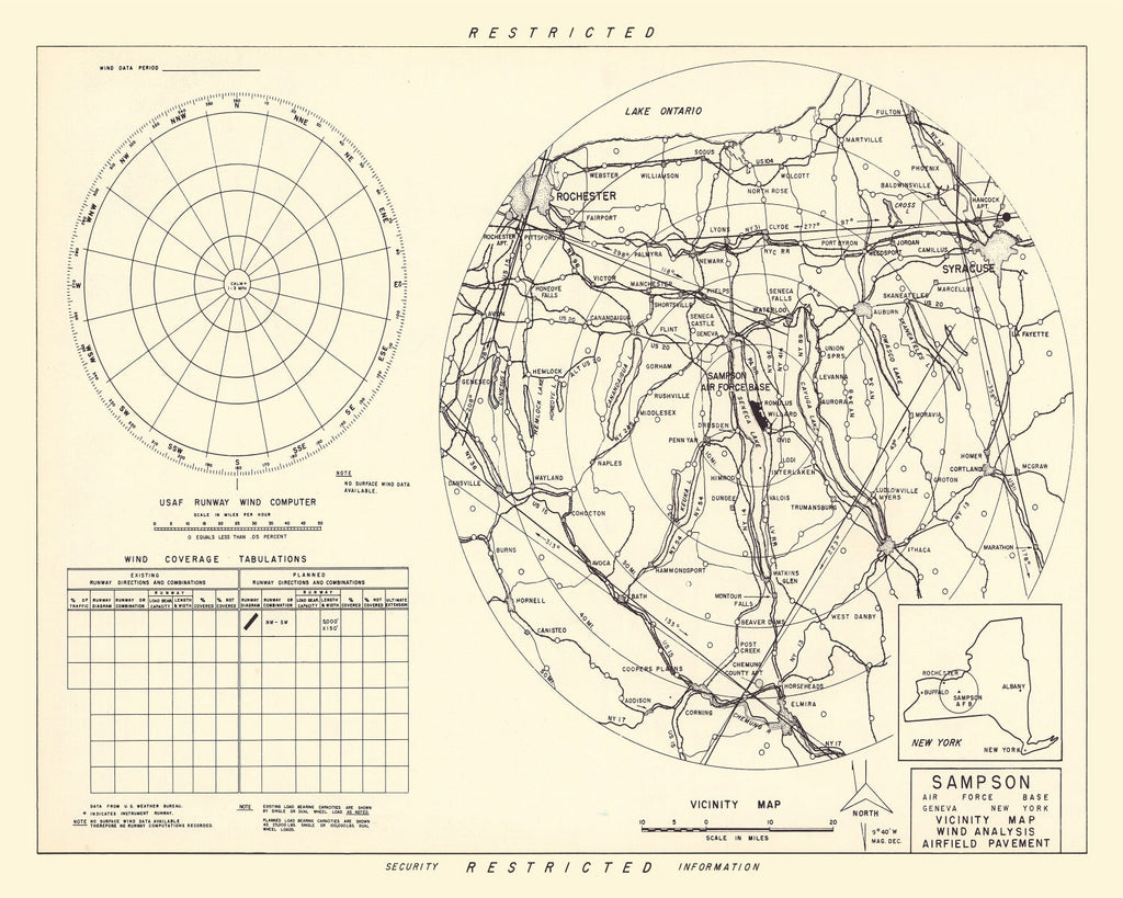 Vintage Map of the Sampson Air Force Base Vicinity, 1951