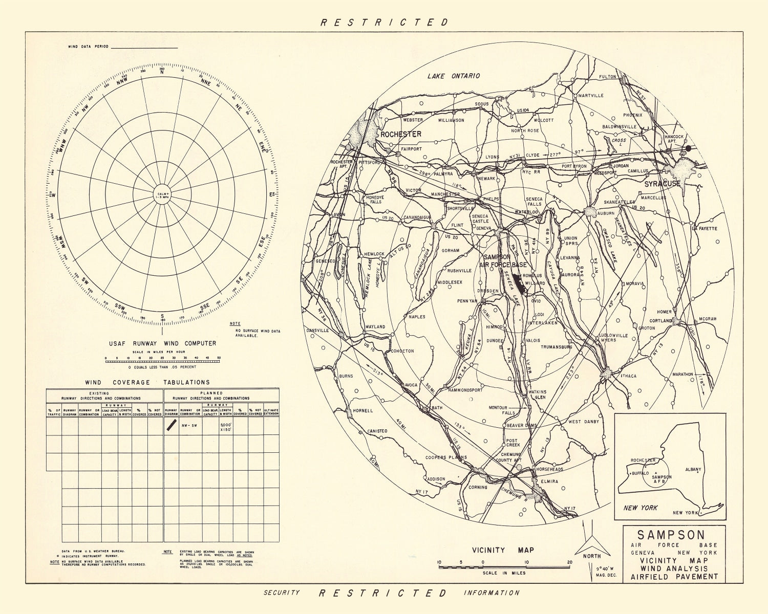 Vintage Map of the Sampson Air Force Base Vicinity, 1951