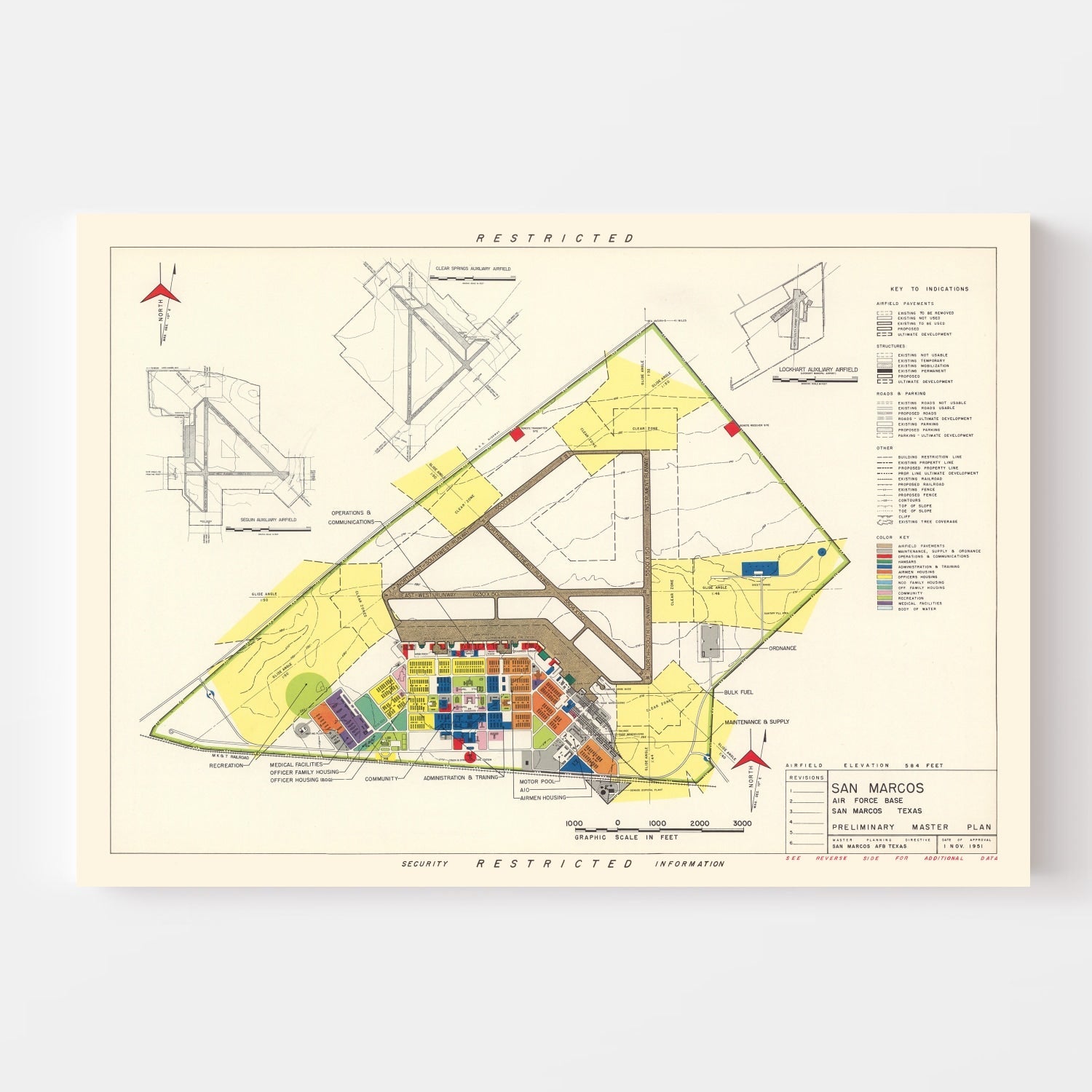 Vintage Map of San Marcos Air Force Base, 1951