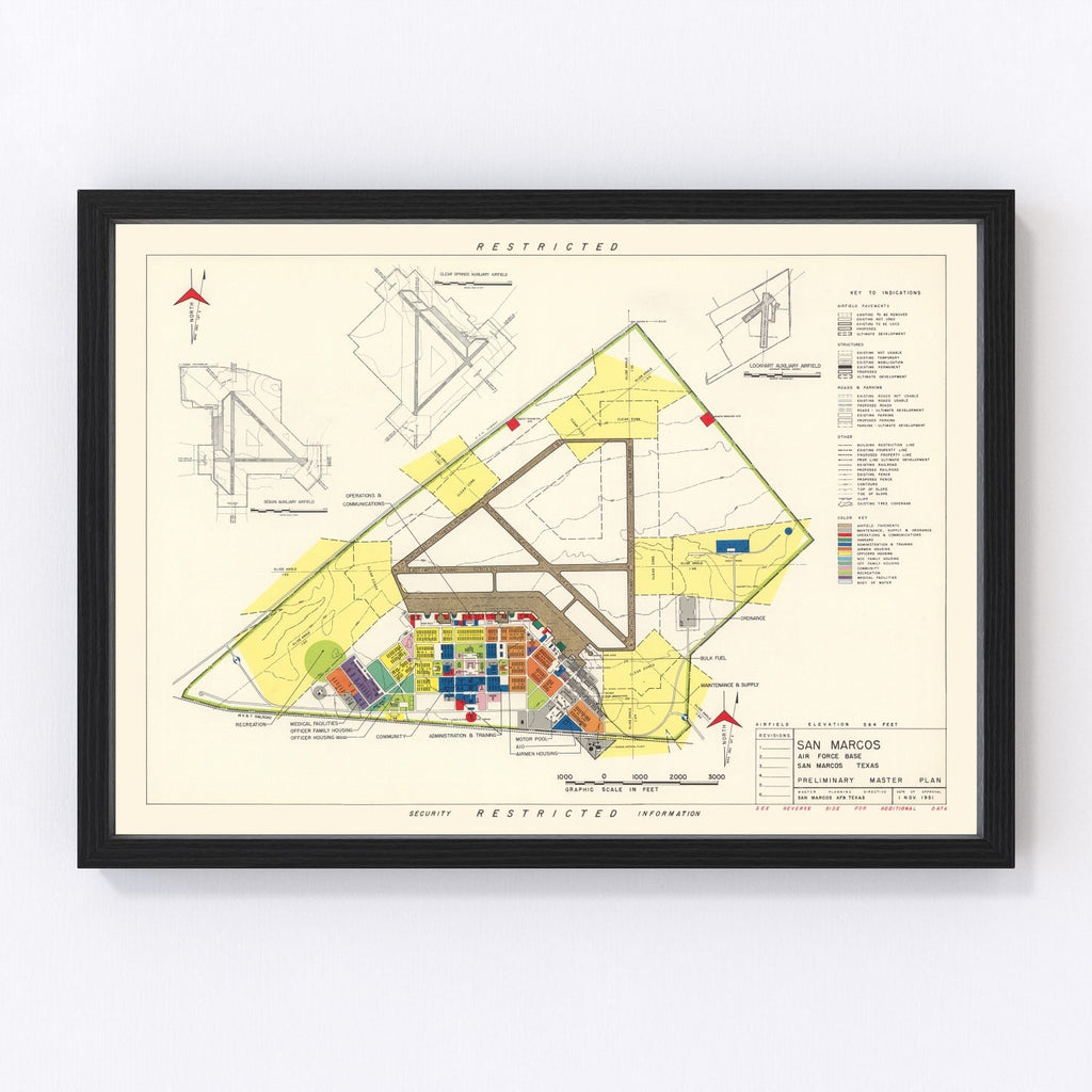 Vintage Map of San Marcos Air Force Base, 1951