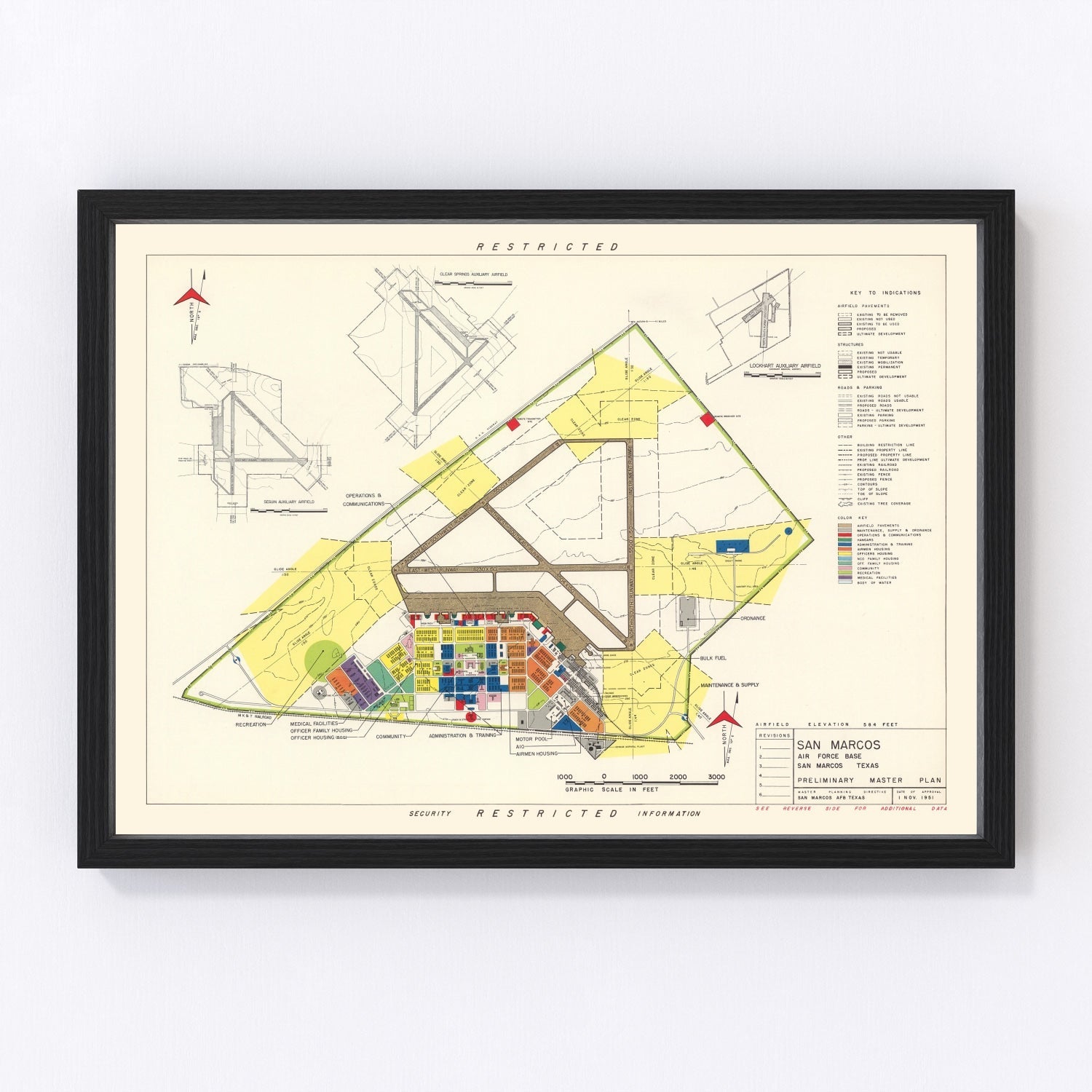 Vintage Map of San Marcos Air Force Base, 1951
