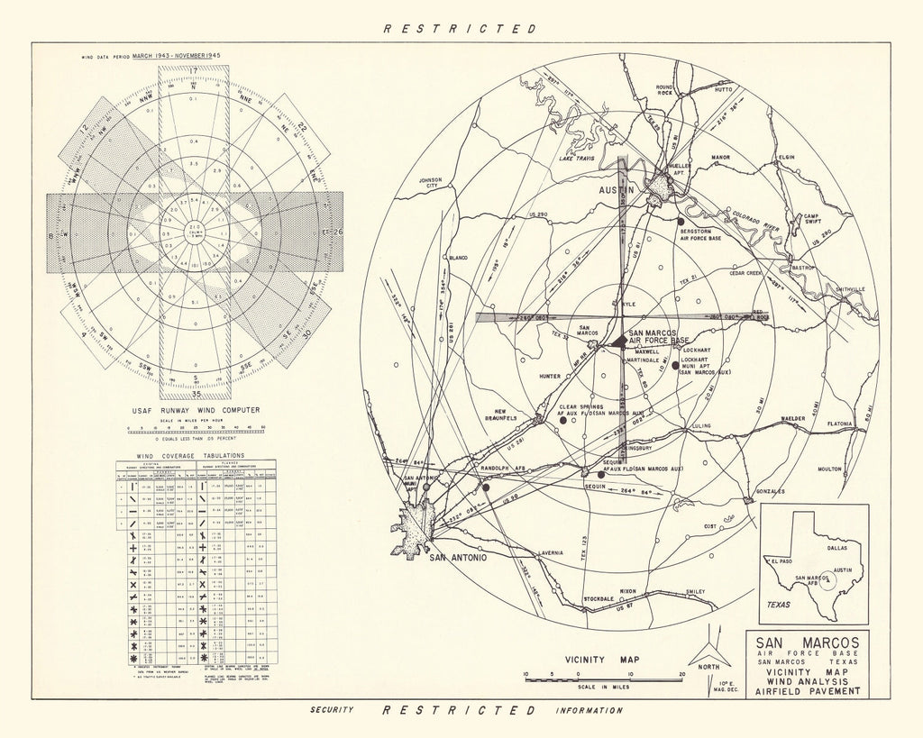 Vintage Map of the San Marcos Air Force Base Vicinity, 1951