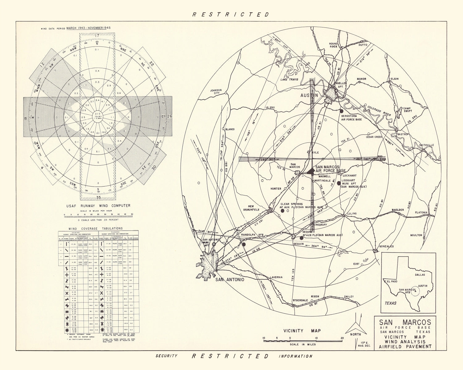 Vintage Map of the San Marcos Air Force Base Vicinity, 1951