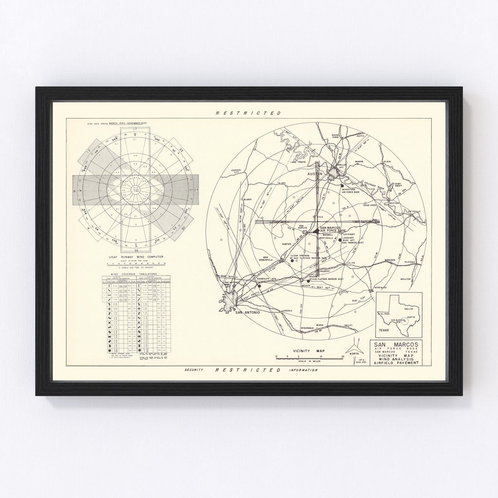 Vintage Map of the San Marcos Air Force Base Vicinity, 1951