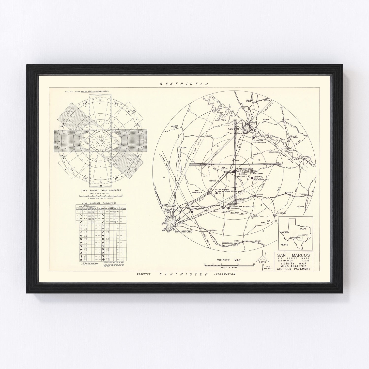 Vintage Map of the San Marcos Air Force Base Vicinity, 1951