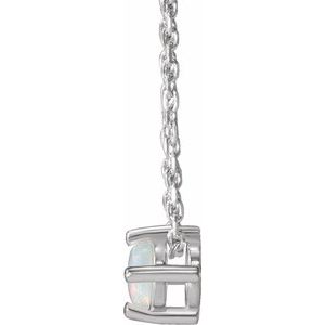 14K White Gold Natural White Opal Cabochon 16-18" Necklace