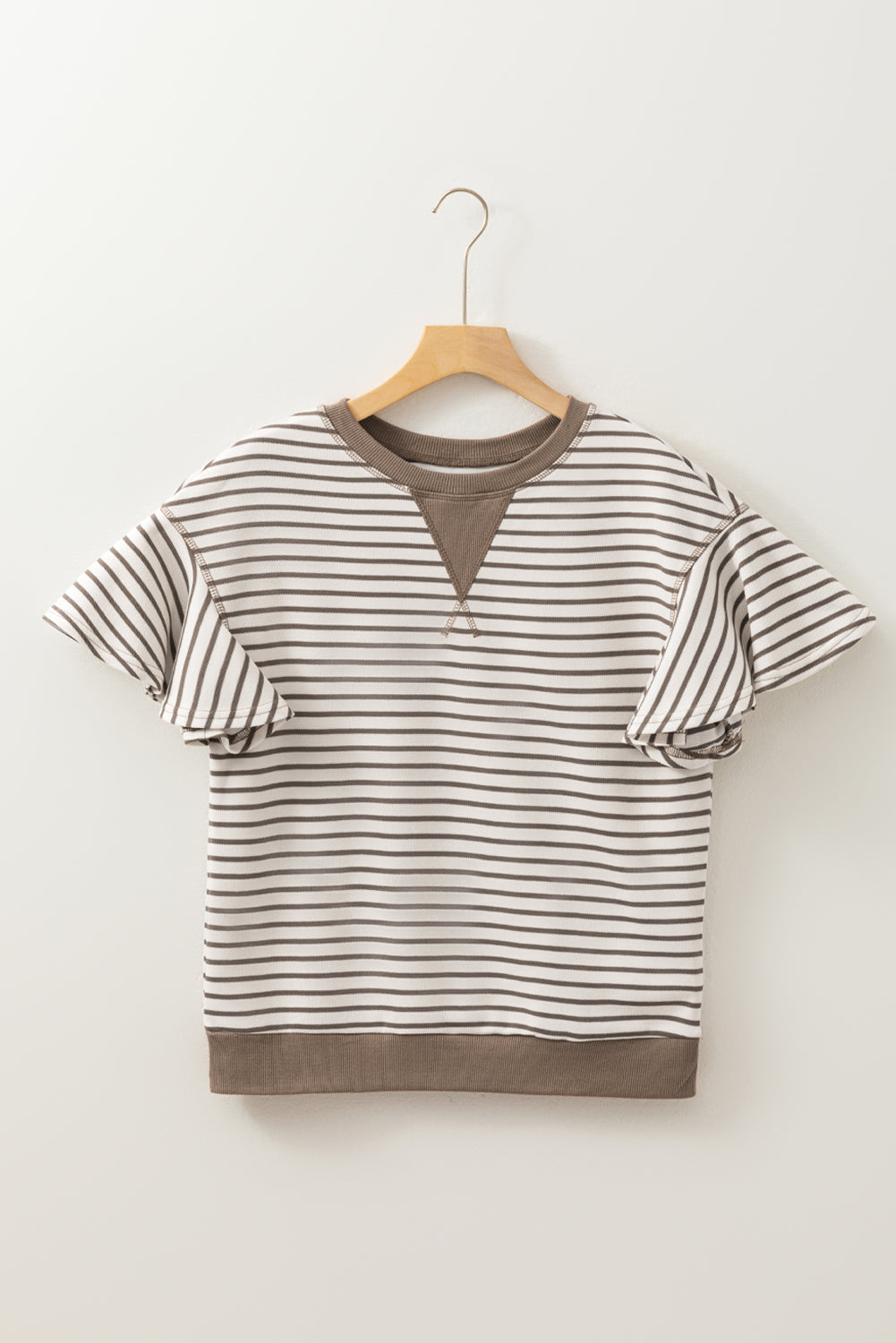 Stripe Contrast Detail Ruffle Short Sleeve Top