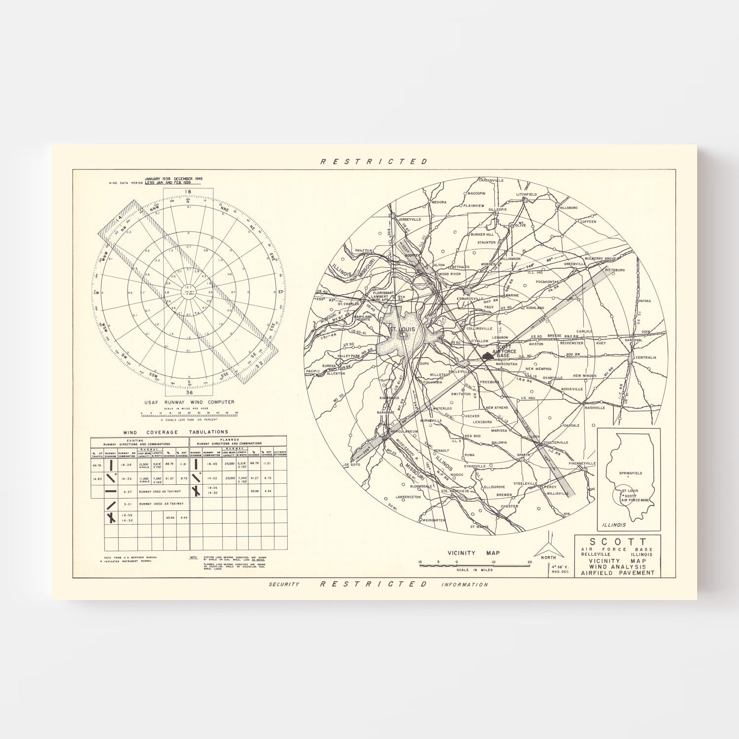 Vintage Map of the Scott Air Force Base Vicinity, 1952