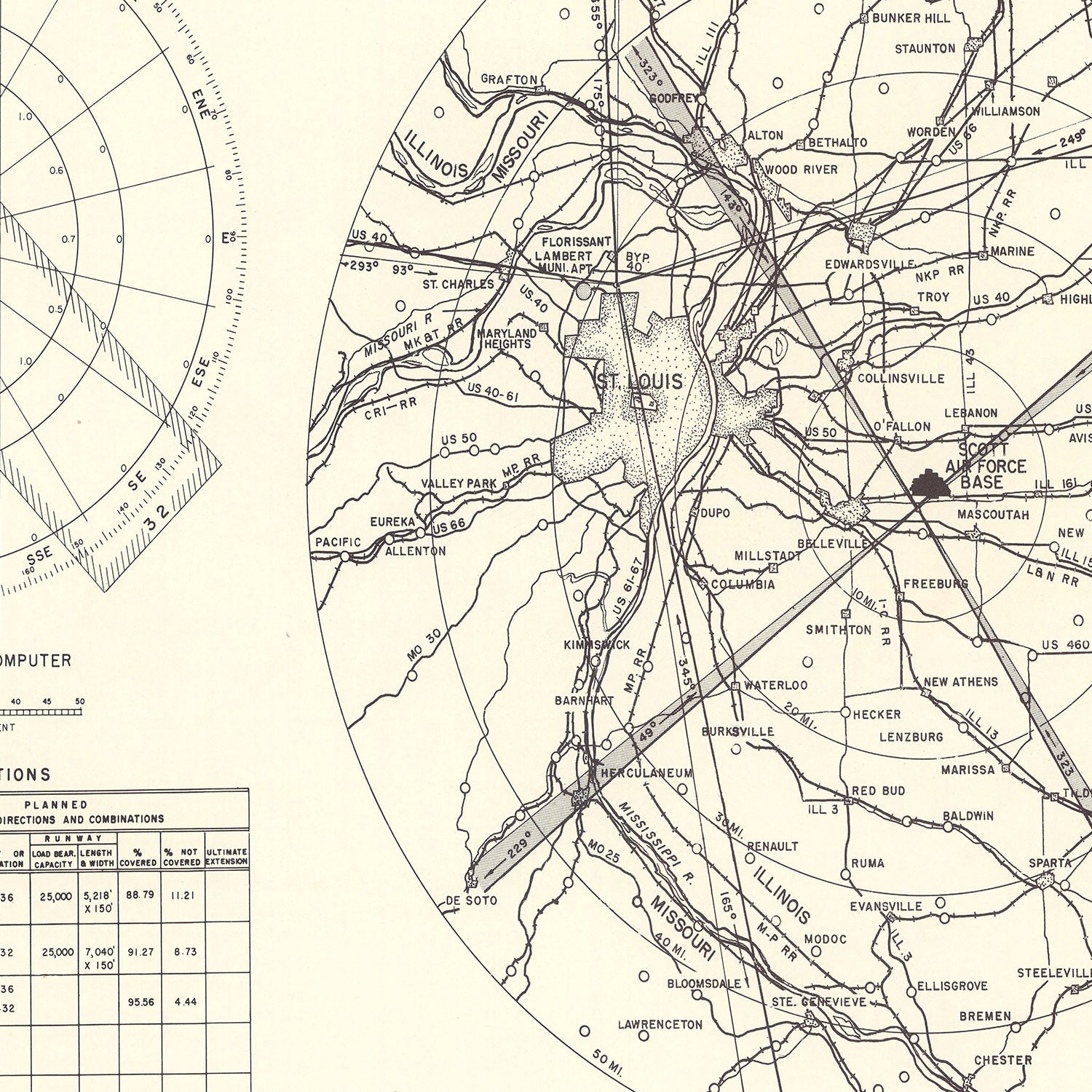 Vintage Map of the Scott Air Force Base Vicinity, 1952