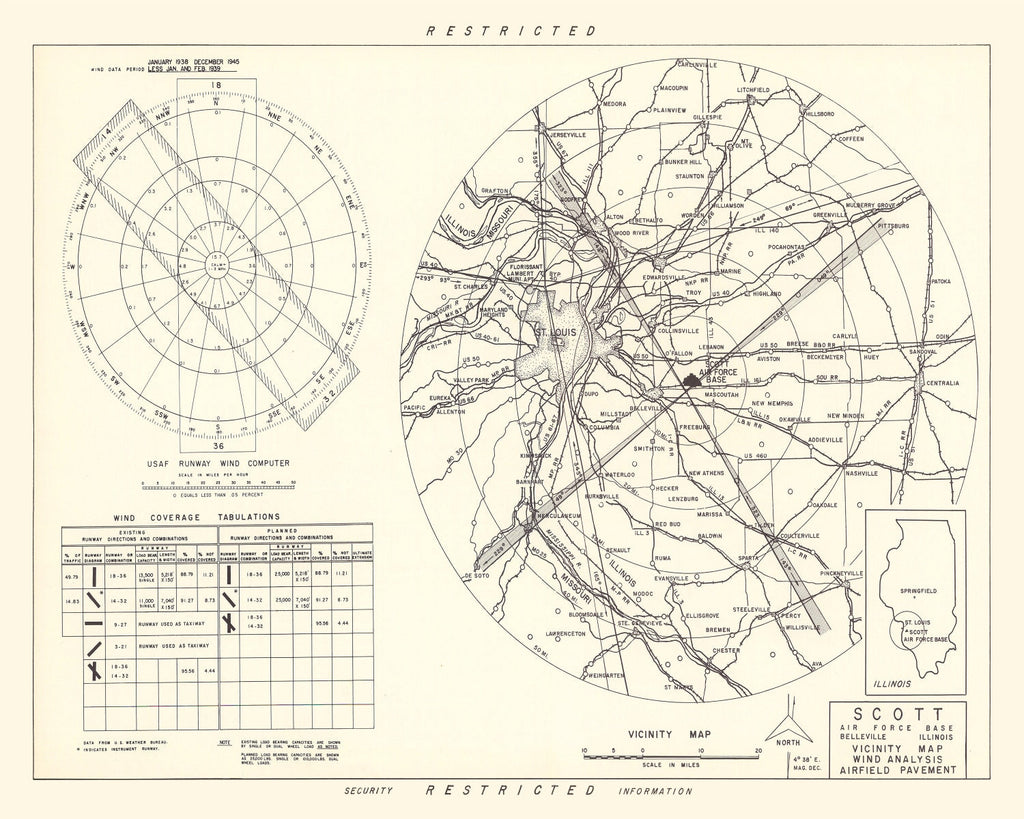 Vintage Map of the Scott Air Force Base Vicinity, 1952