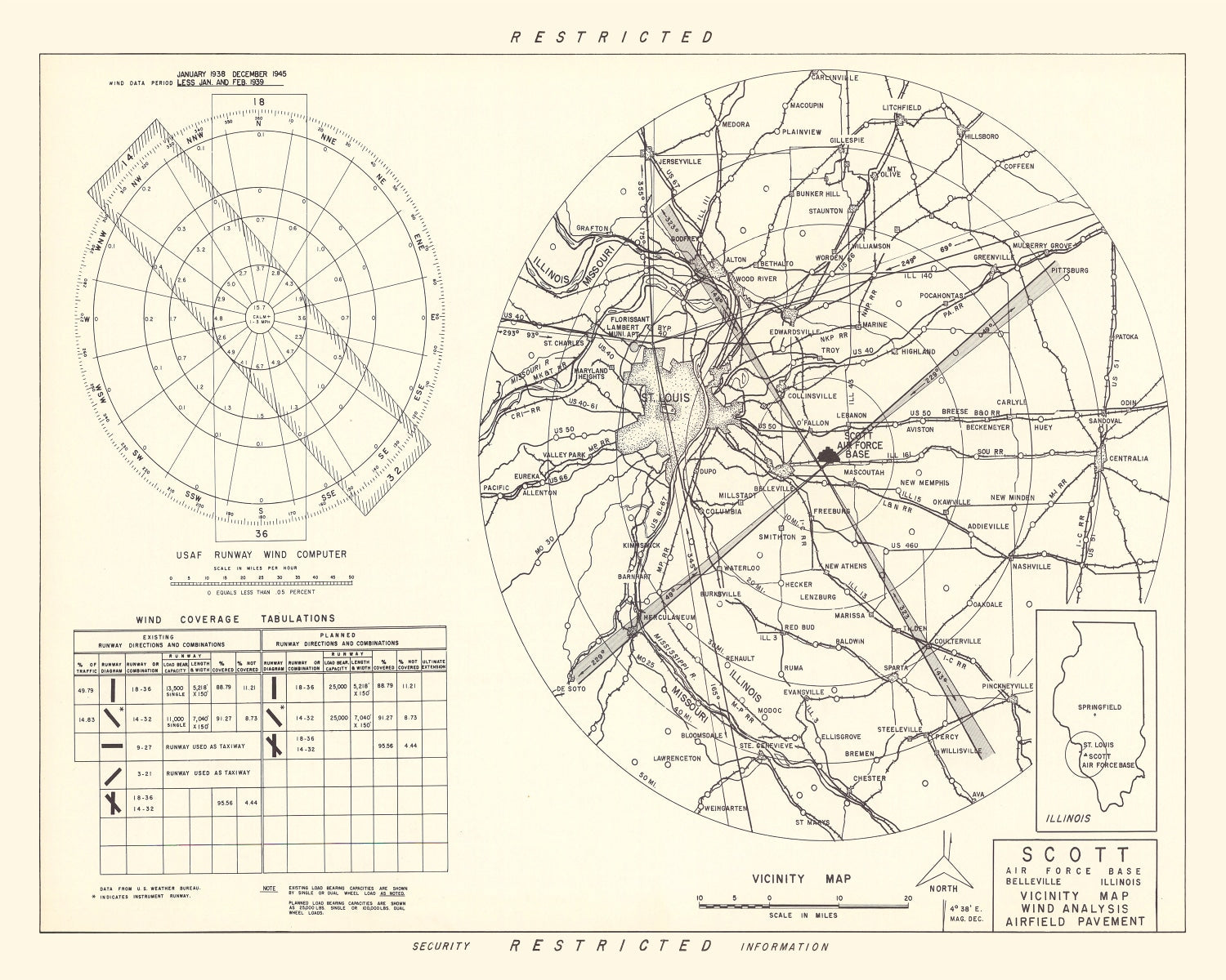 Vintage Map of the Scott Air Force Base Vicinity, 1952