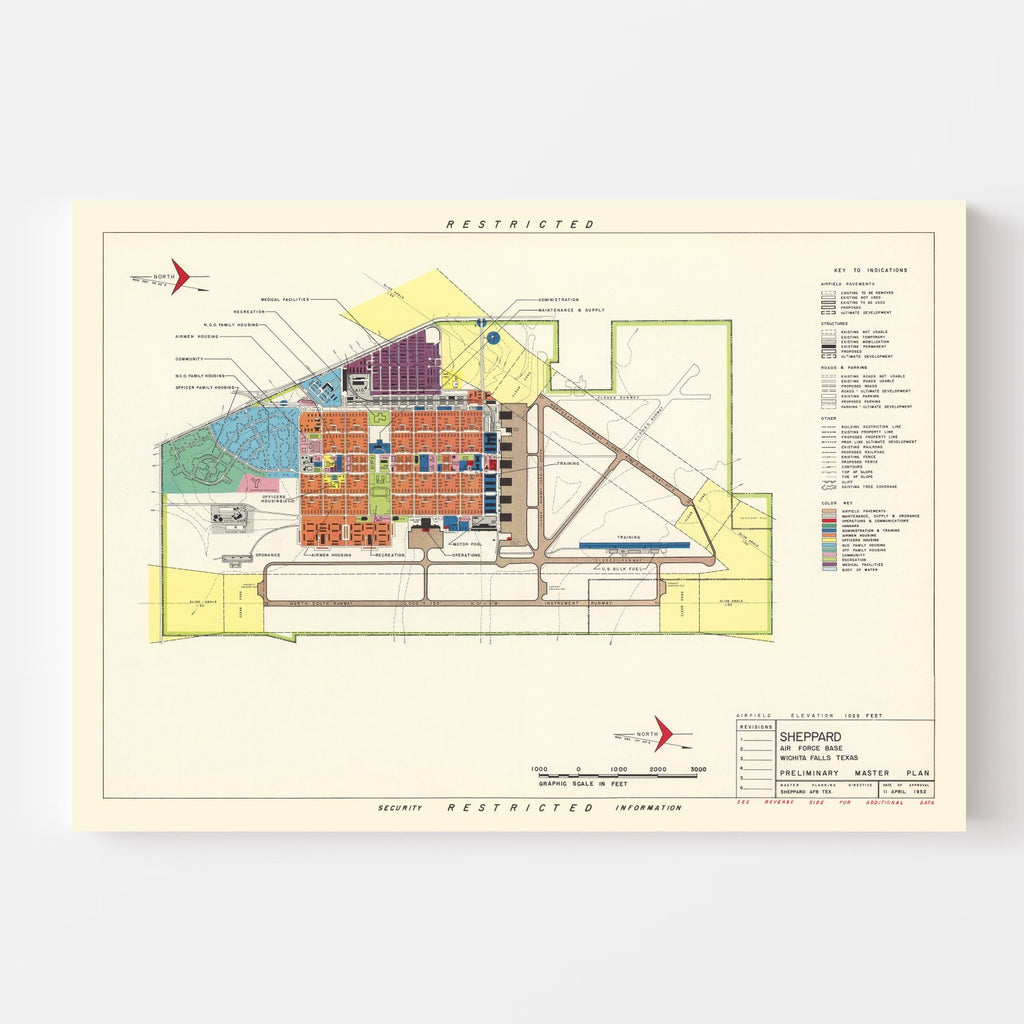 Vintage Map of Sheppard Air Force Base, 1952