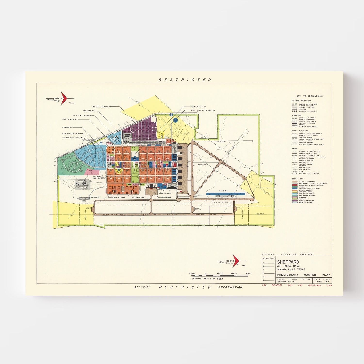 Vintage Map of Sheppard Air Force Base, 1952