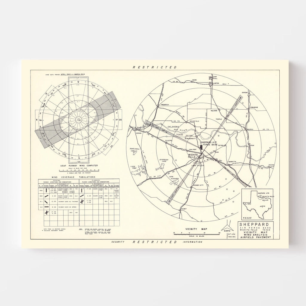 Vintage Map of the Sheppard Air Force Base Vicinity, 1952