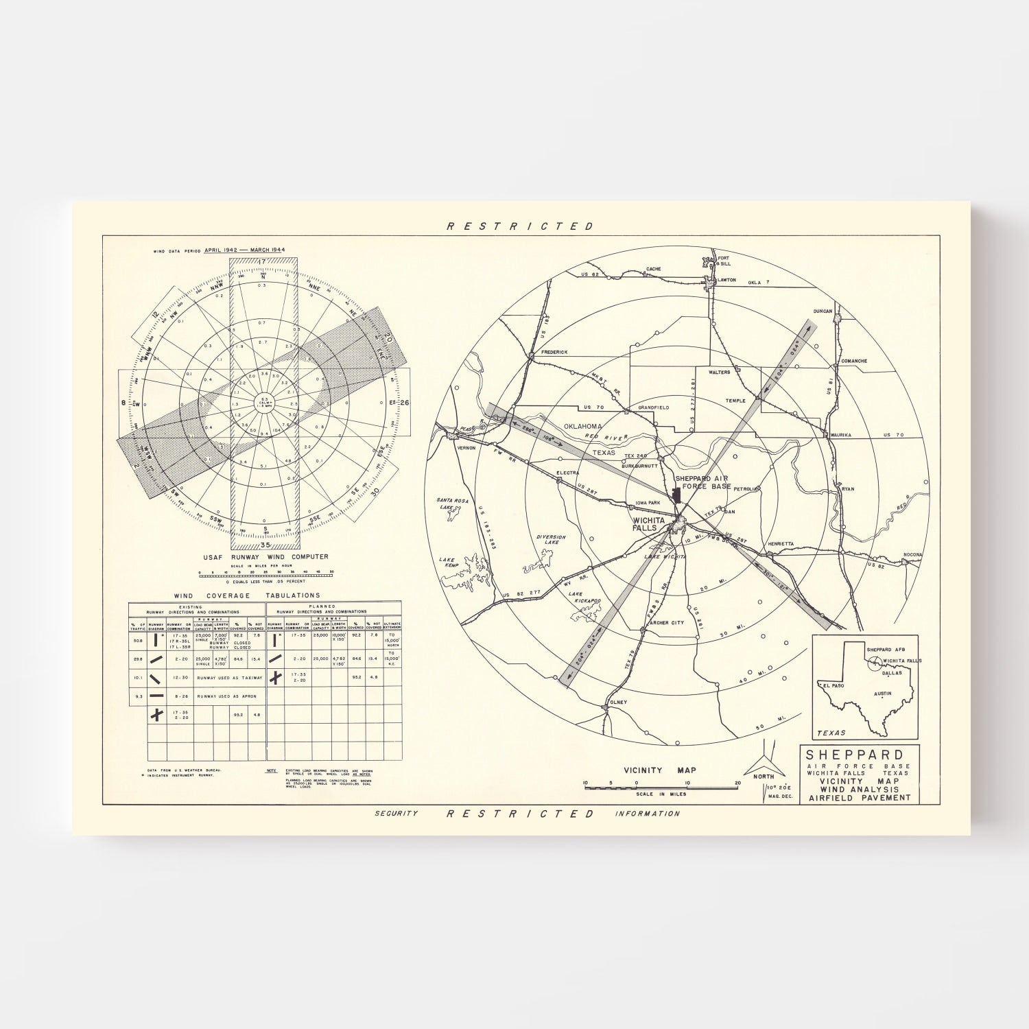 Vintage Map of the Sheppard Air Force Base Vicinity, 1952