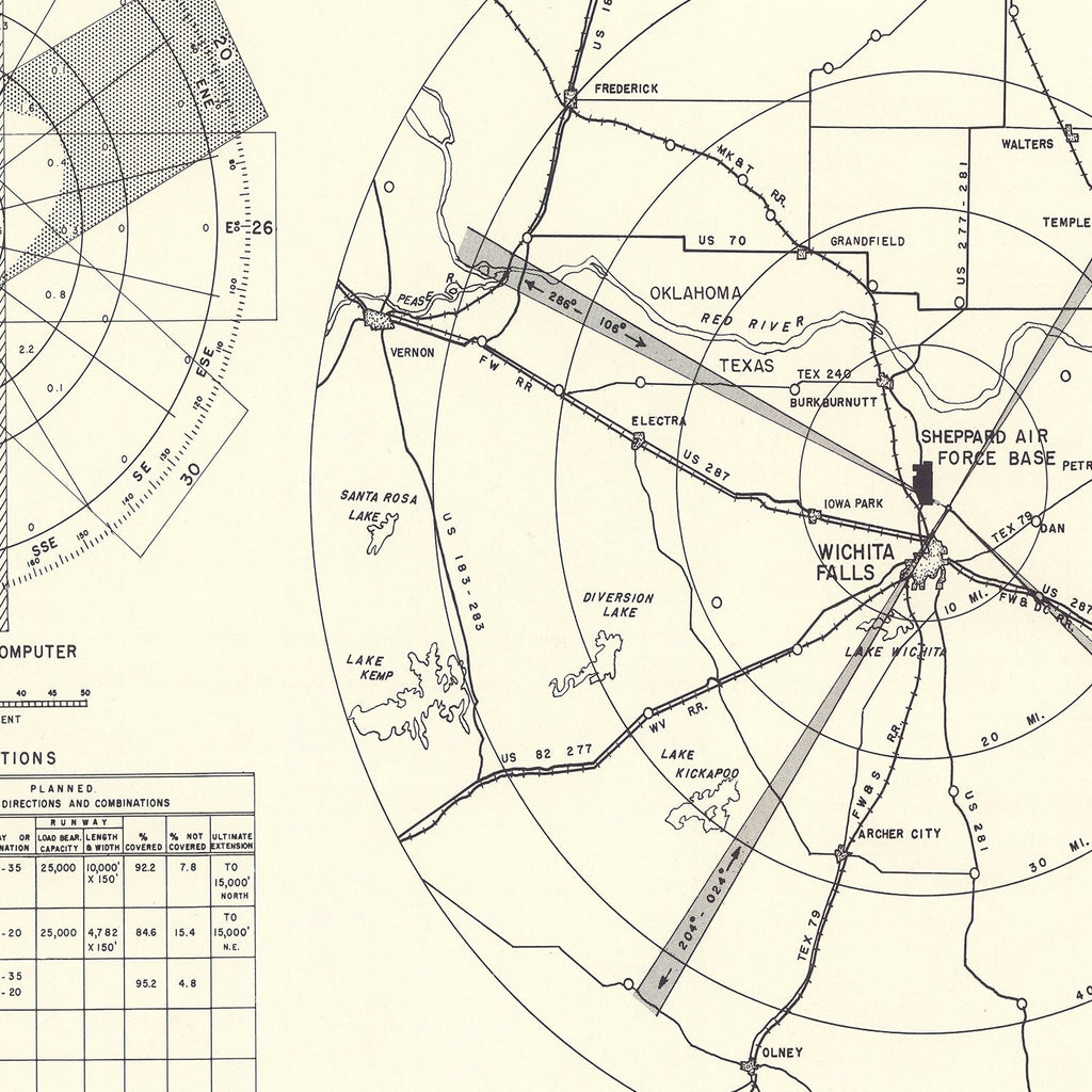 Vintage Map of the Sheppard Air Force Base Vicinity, 1952