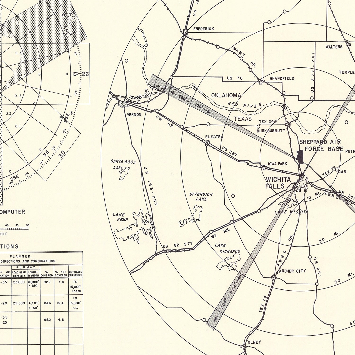 Vintage Map of the Sheppard Air Force Base Vicinity, 1952