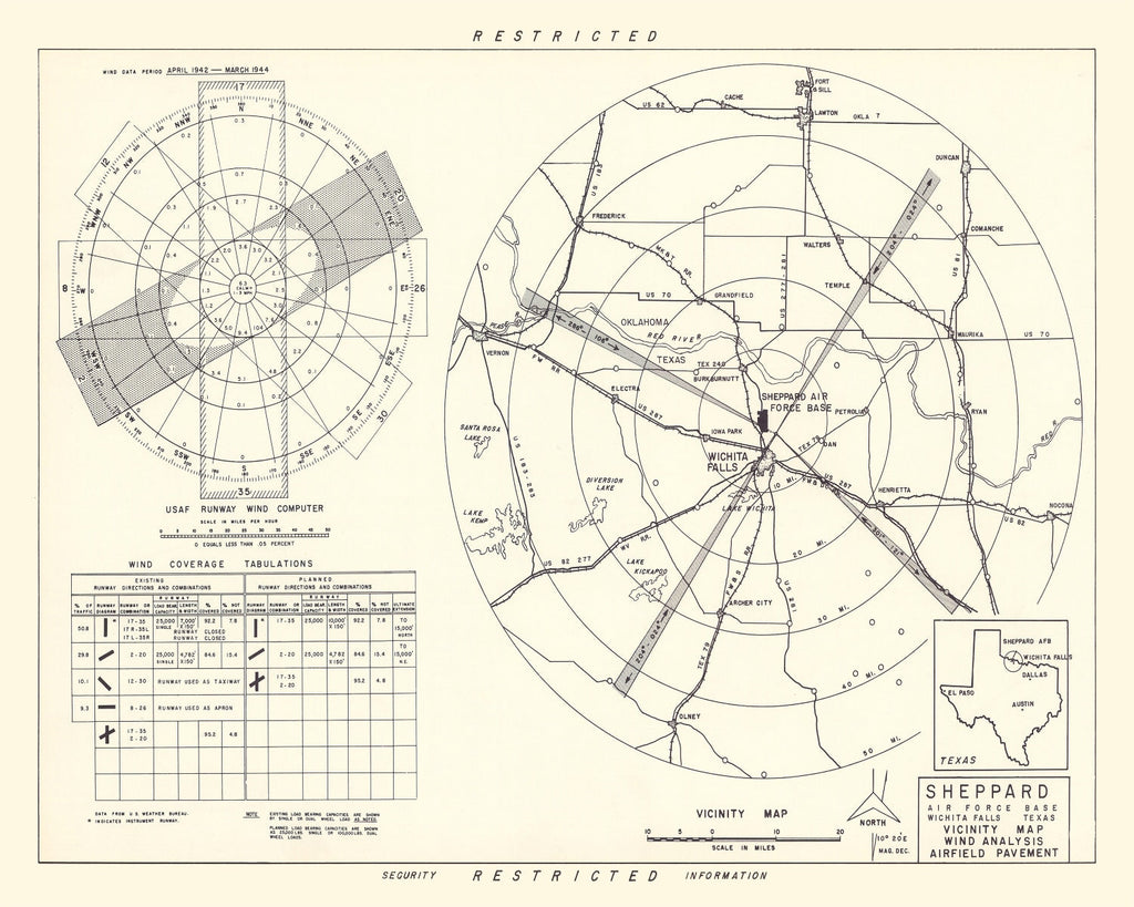 Vintage Map of the Sheppard Air Force Base Vicinity, 1952