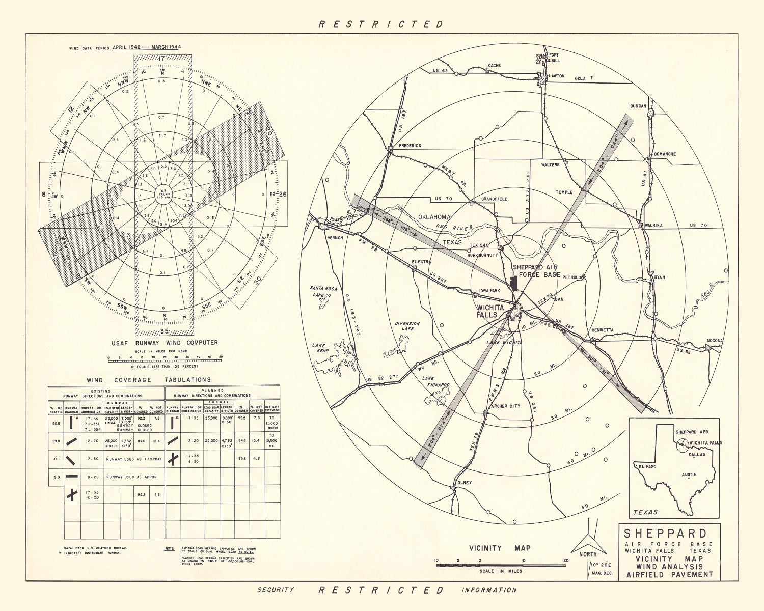 Vintage Map of the Sheppard Air Force Base Vicinity, 1952