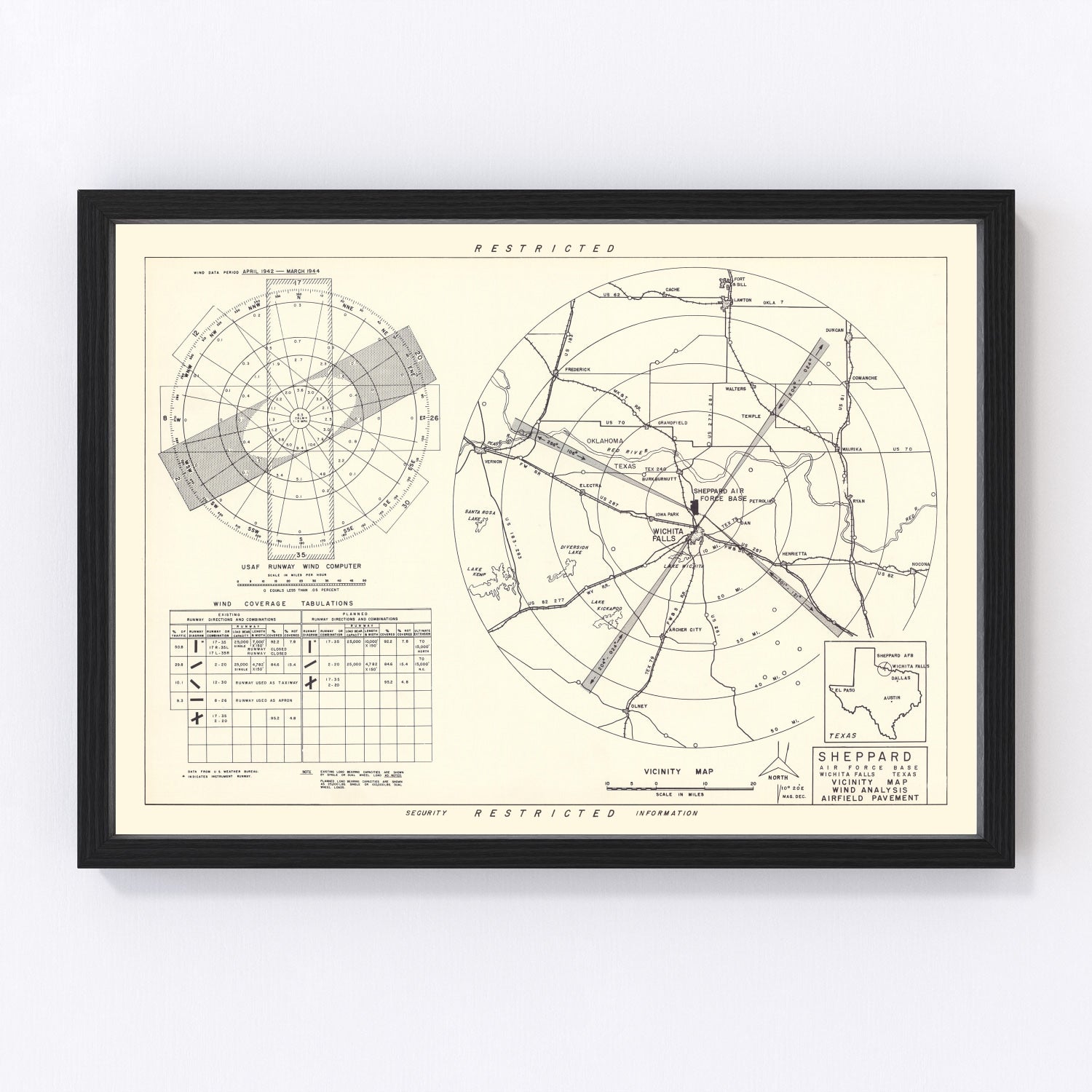 Vintage Map of the Sheppard Air Force Base Vicinity, 1952