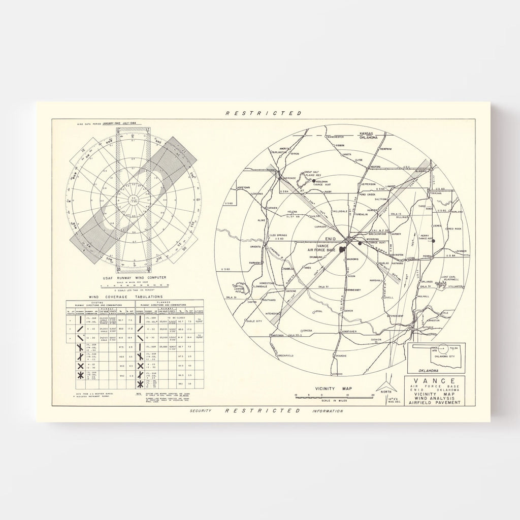 Vintage Map of the Vance Air Force Base Vicinity, 1952