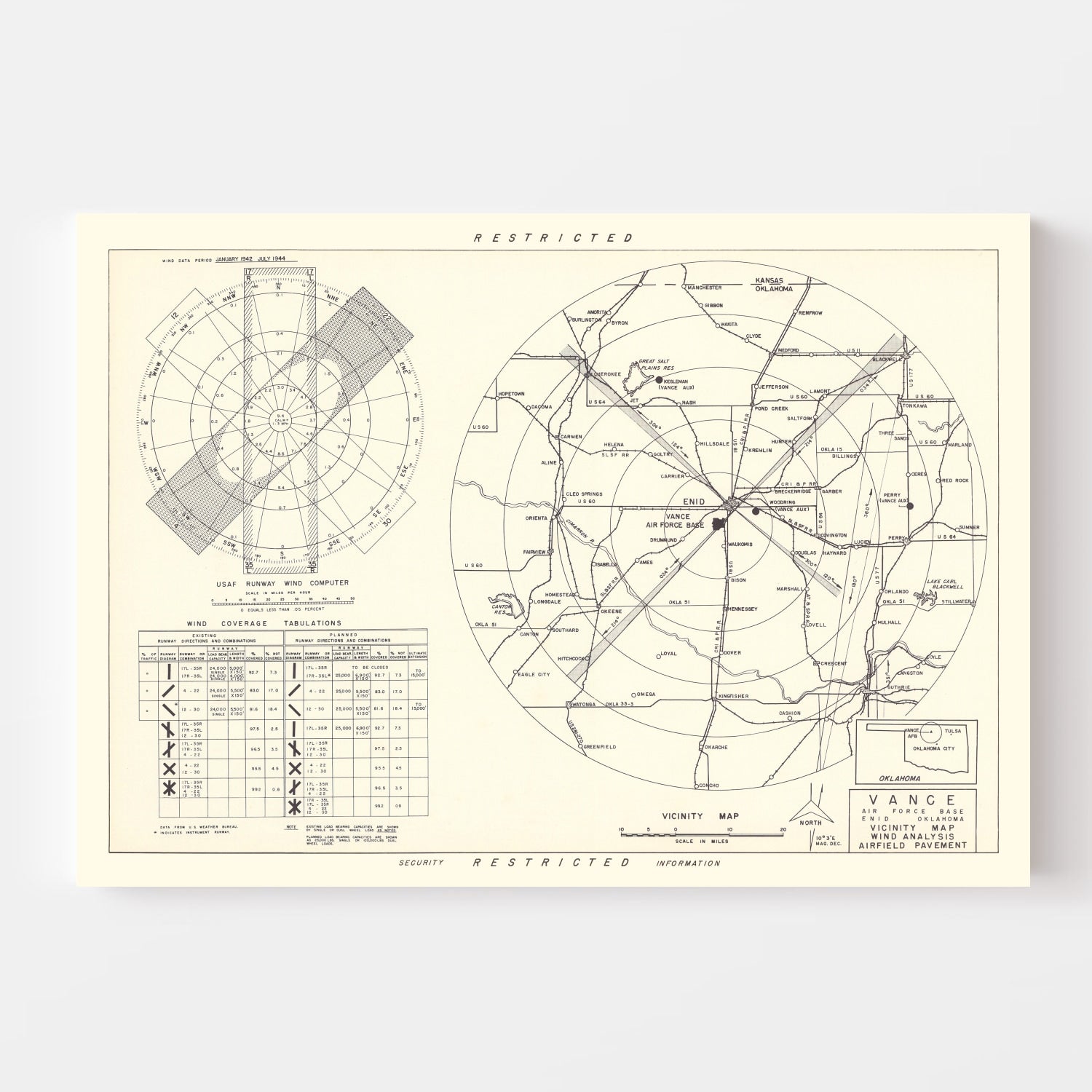 Vintage Map of the Vance Air Force Base Vicinity, 1952