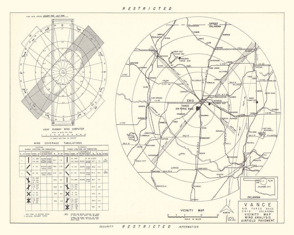 Vintage Map of the Vance Air Force Base Vicinity, 1952