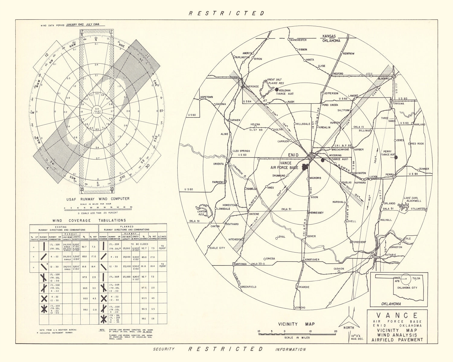 Vintage Map of the Vance Air Force Base Vicinity, 1952