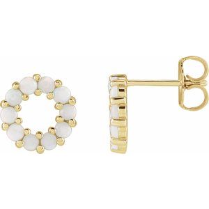 14K Yellow Gold Natural White Opal Cabochon Earrings