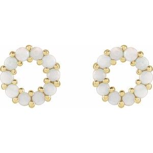14K Yellow Gold Natural White Opal Cabochon Earrings – image 2