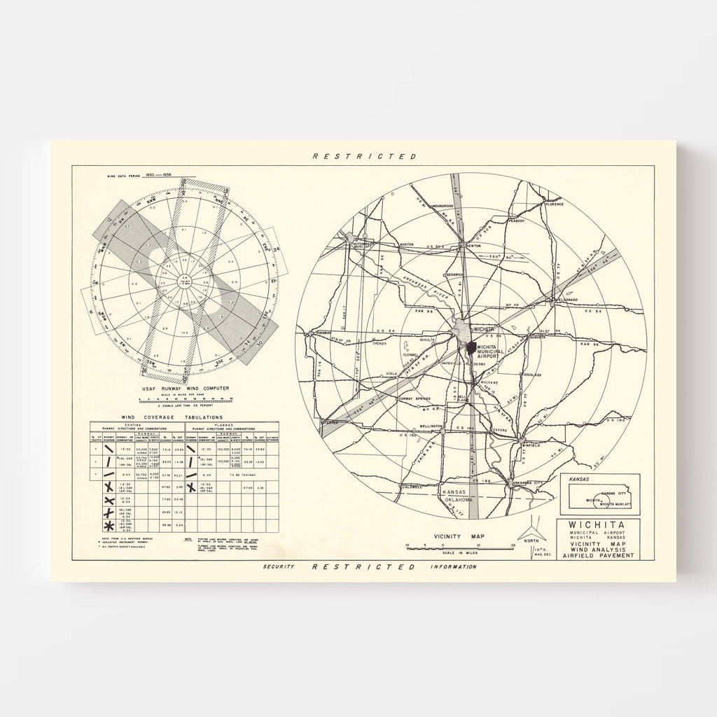 Vintage Map of the Wichita Municipal Airport Vicinity, 1952
