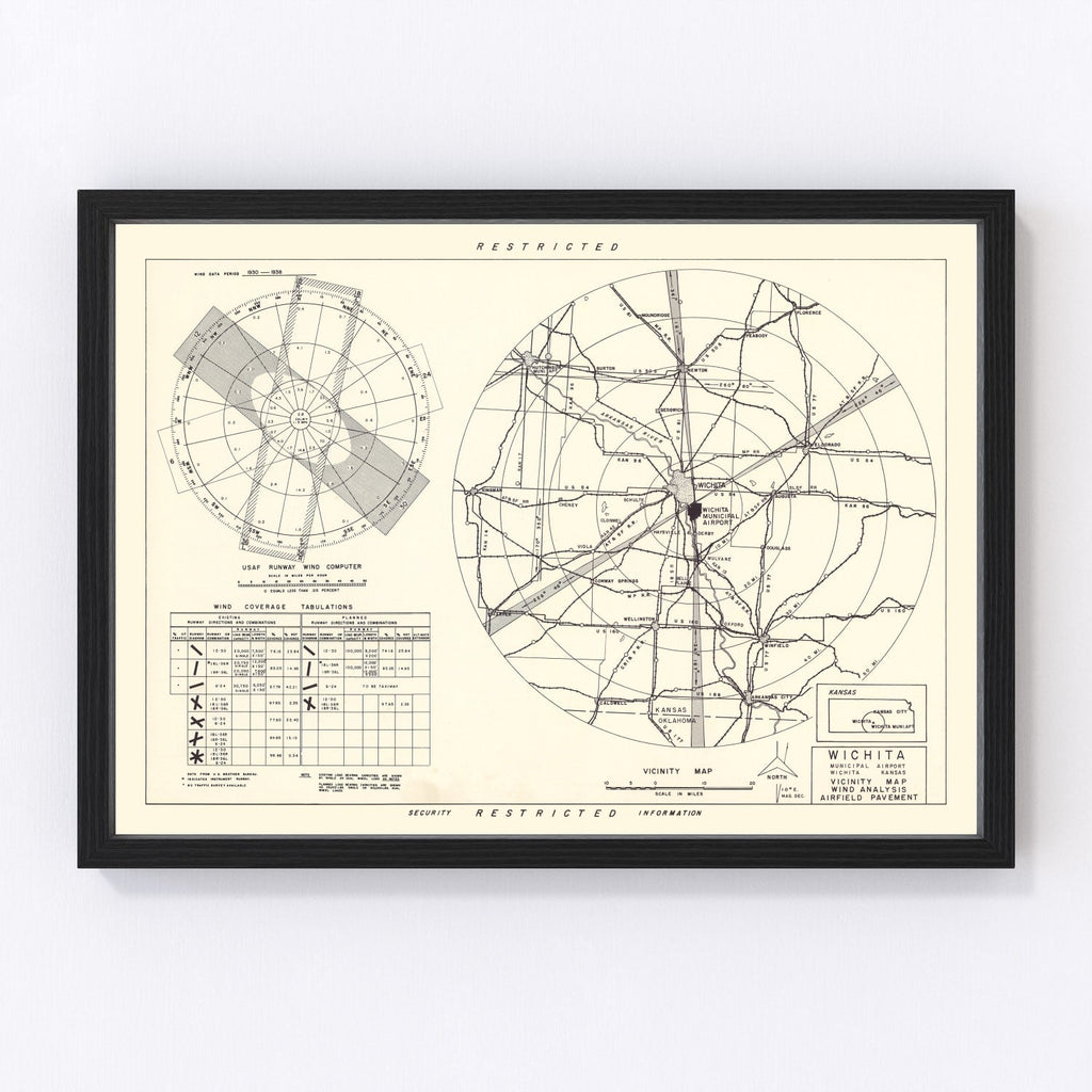 Vintage Map of the Wichita Municipal Airport Vicinity, 1952