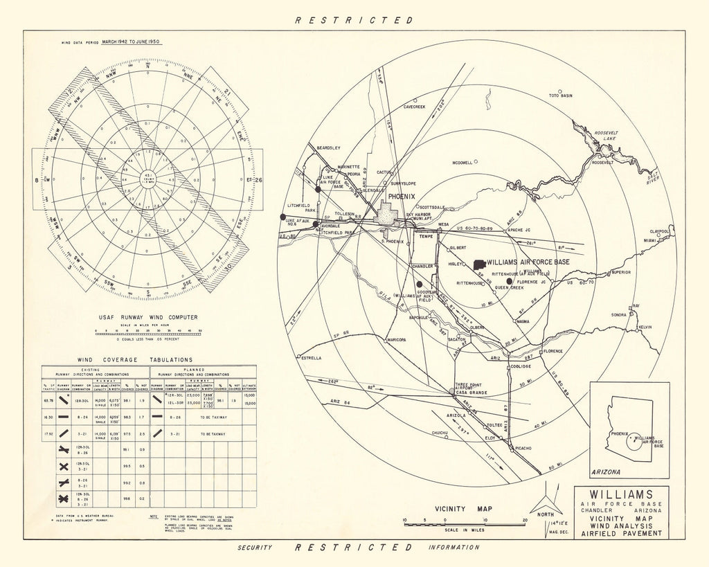 Vintage Map of the Williams Air Force Base Vicinity, 1952