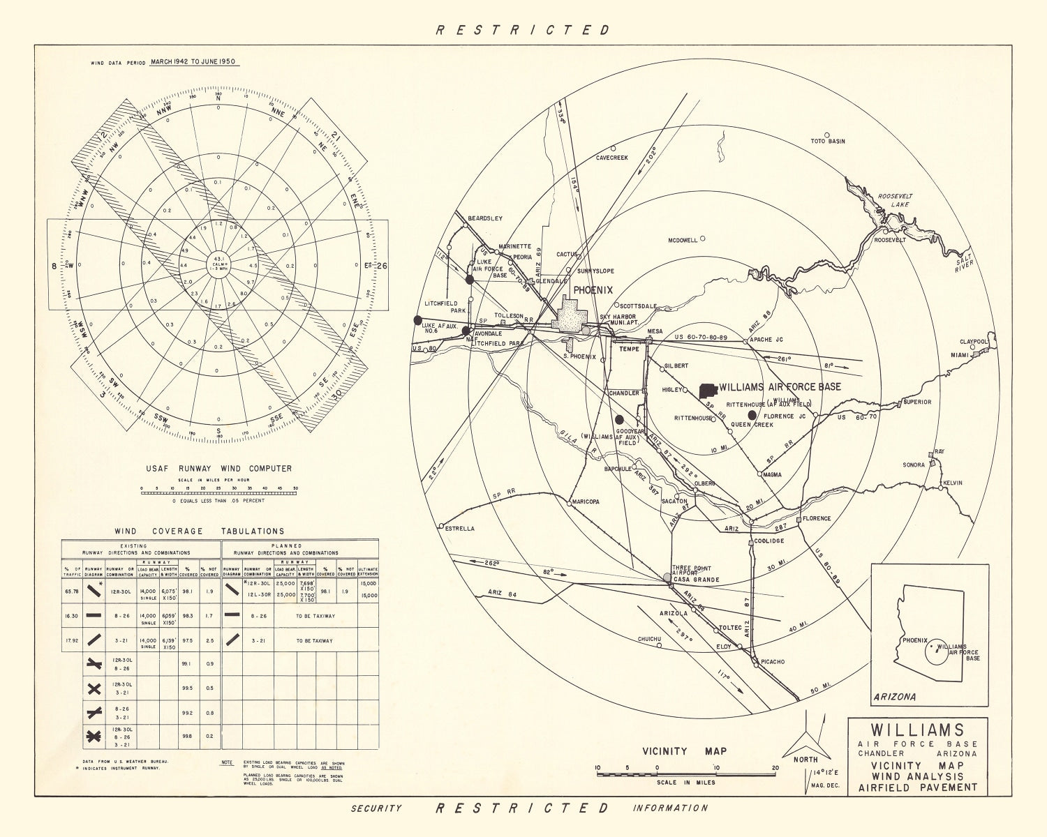 Vintage Map of the Williams Air Force Base Vicinity, 1952