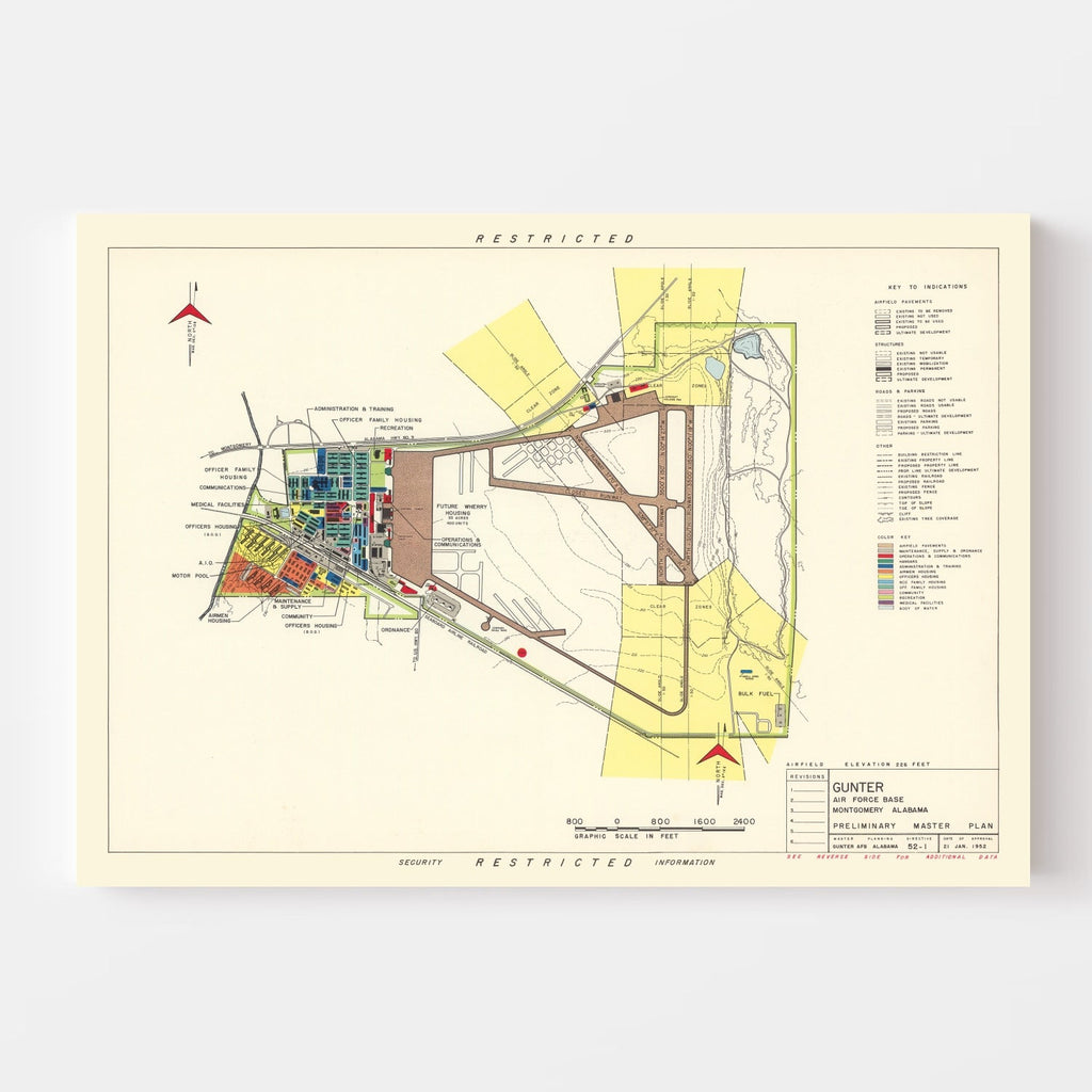 Vintage Map of Gunter Air Force Base, 1952