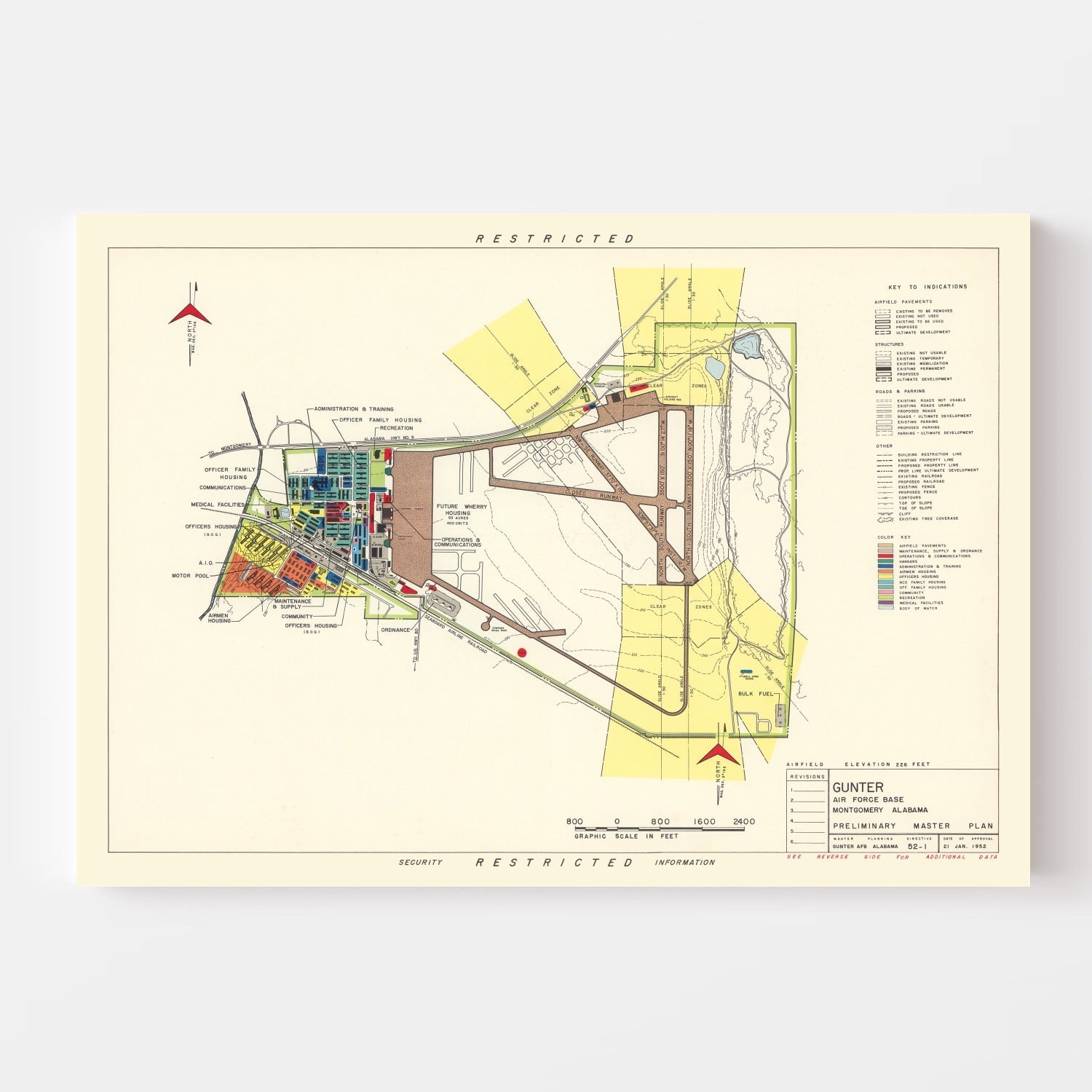 Vintage Map of Gunter Air Force Base, 1952