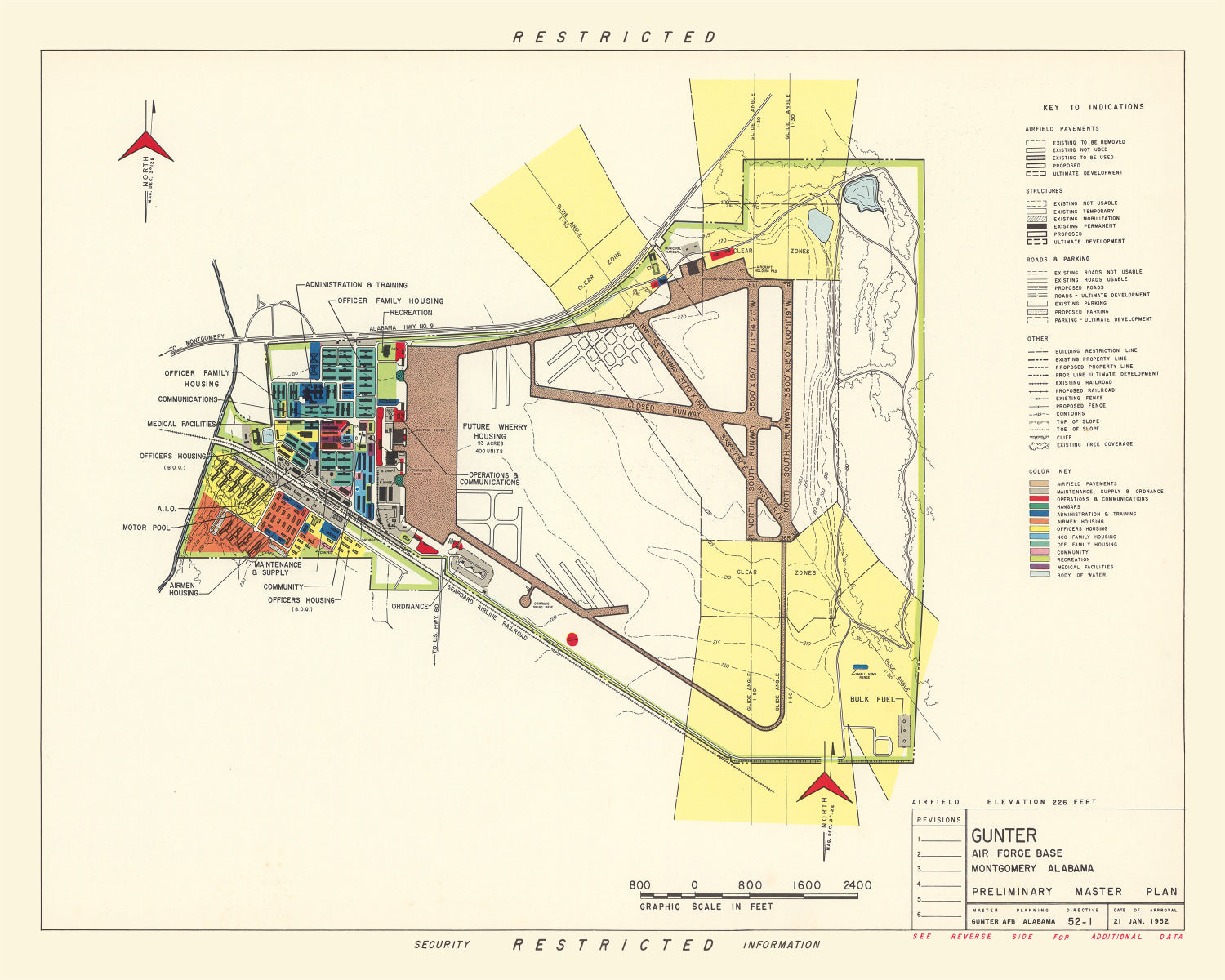 Vintage Map of Gunter Air Force Base, 1952
