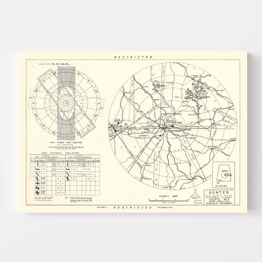 Vintage Map of the Gunter Air Force Base Vicinity, 1952