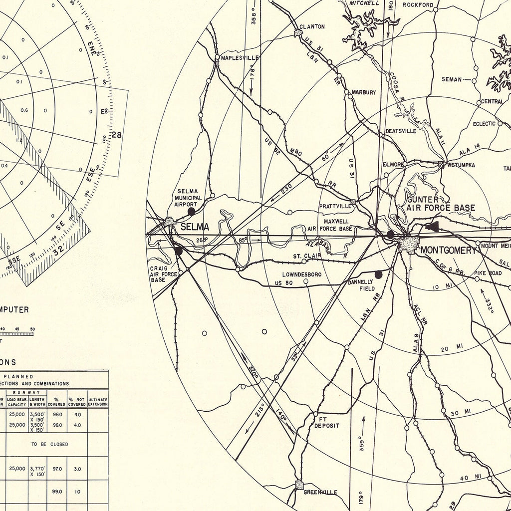 Vintage Map of the Gunter Air Force Base Vicinity, 1952