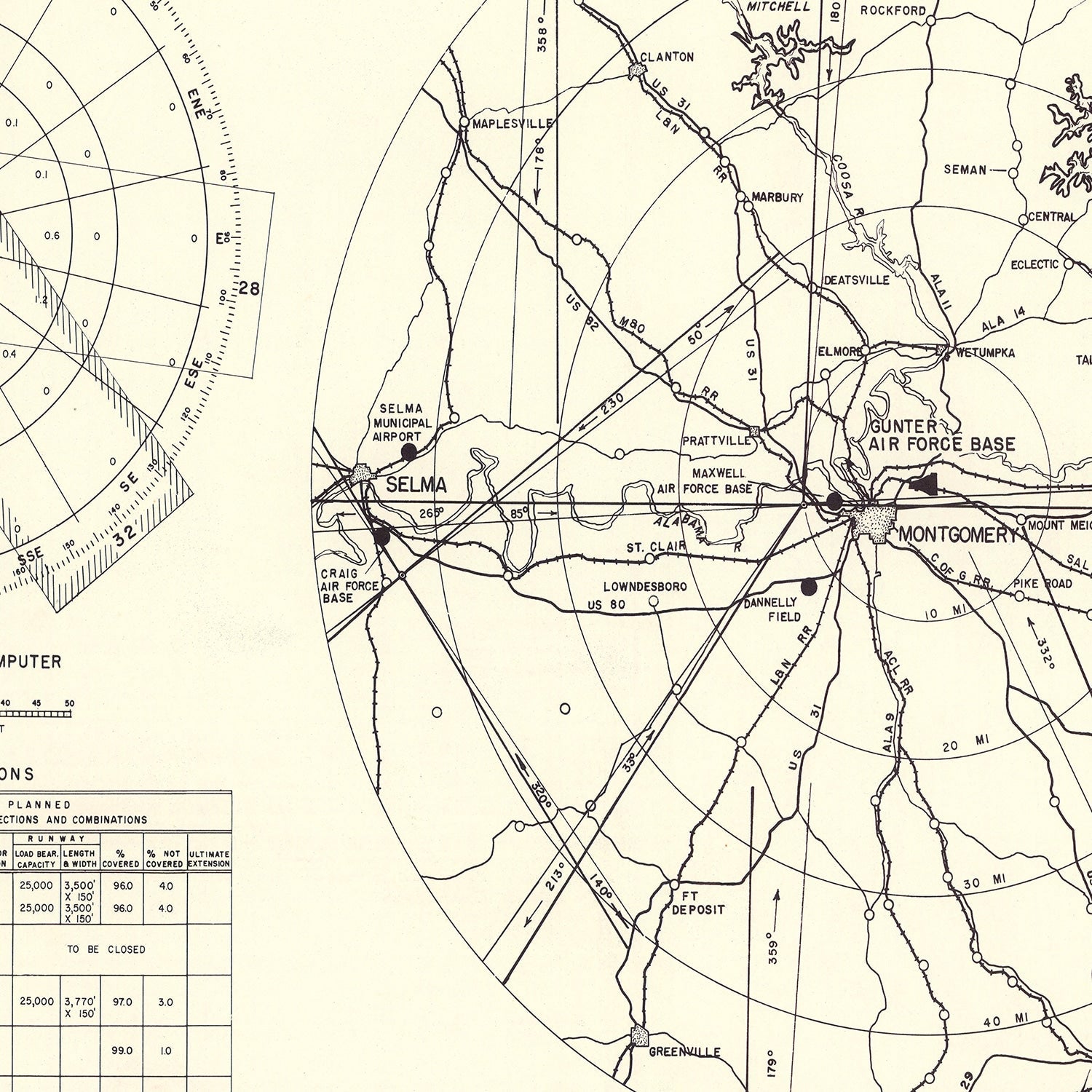 Vintage Map of the Gunter Air Force Base Vicinity, 1952