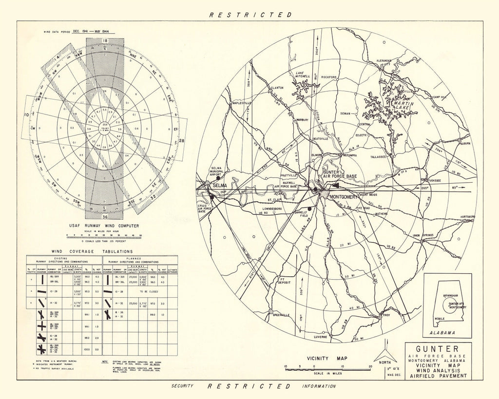 Vintage Map of the Gunter Air Force Base Vicinity, 1952