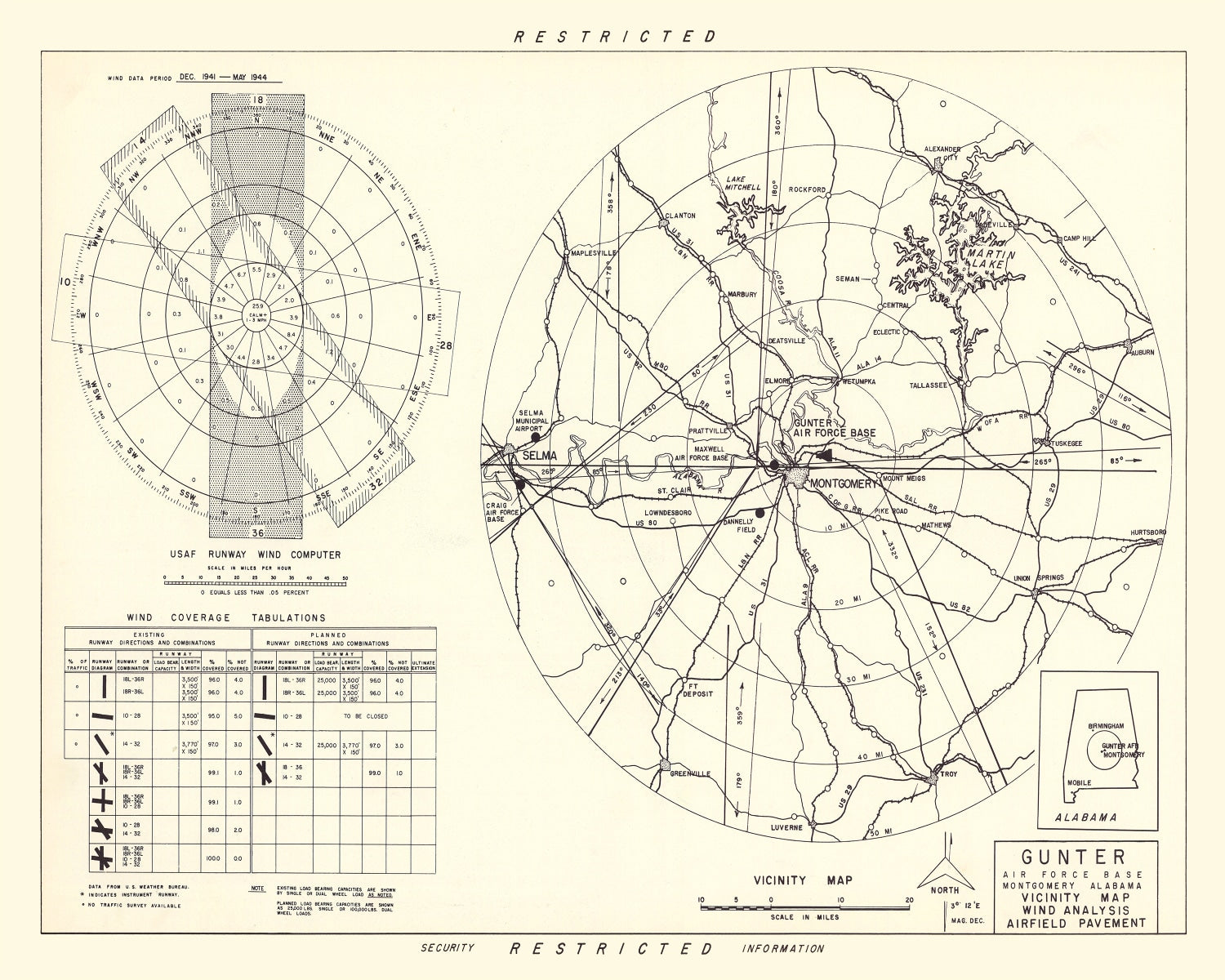 Vintage Map of the Gunter Air Force Base Vicinity, 1952