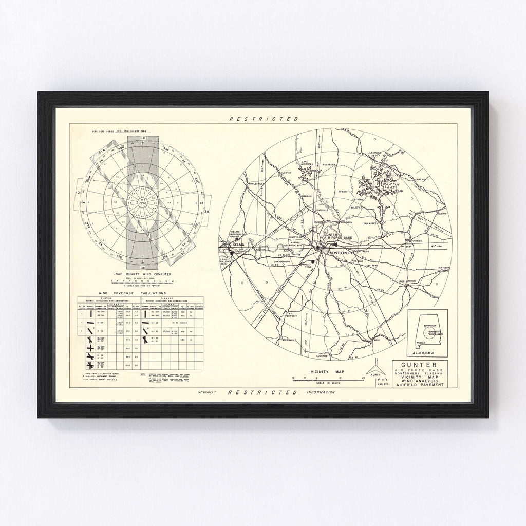 Vintage Map of the Gunter Air Force Base Vicinity, 1952