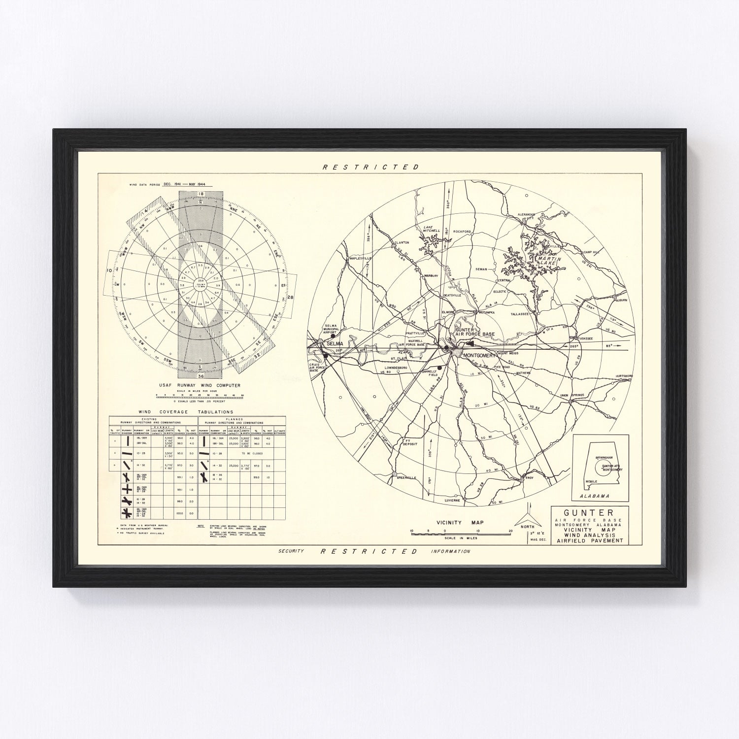 Vintage Map of the Gunter Air Force Base Vicinity, 1952