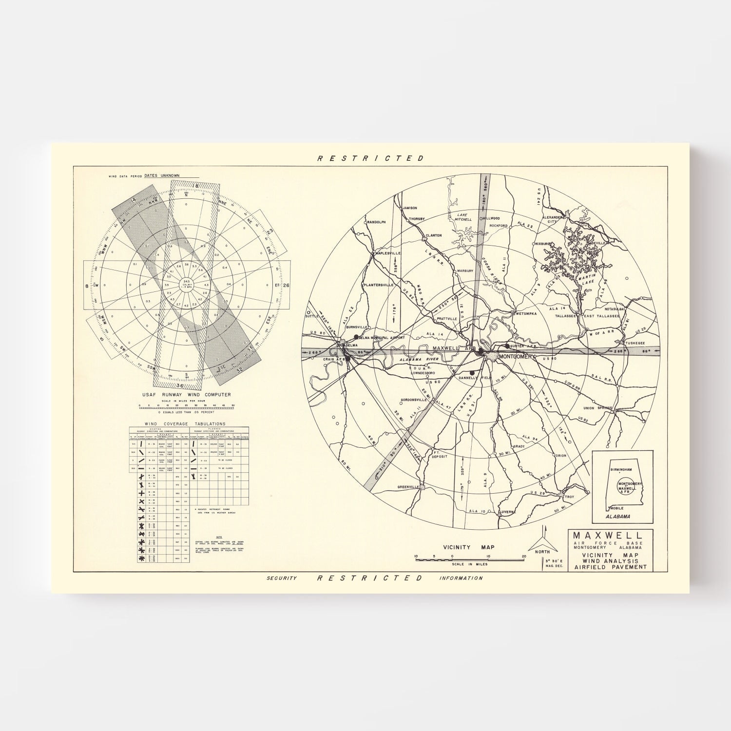 Vintage Map of the Maxwell Air Force Base Vicinity, 1952