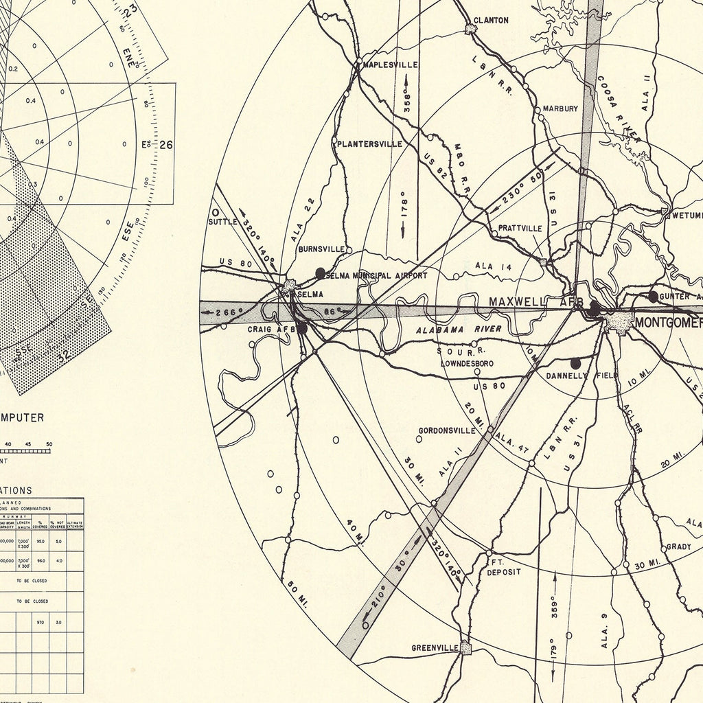 Vintage Map of the Maxwell Air Force Base Vicinity, 1952