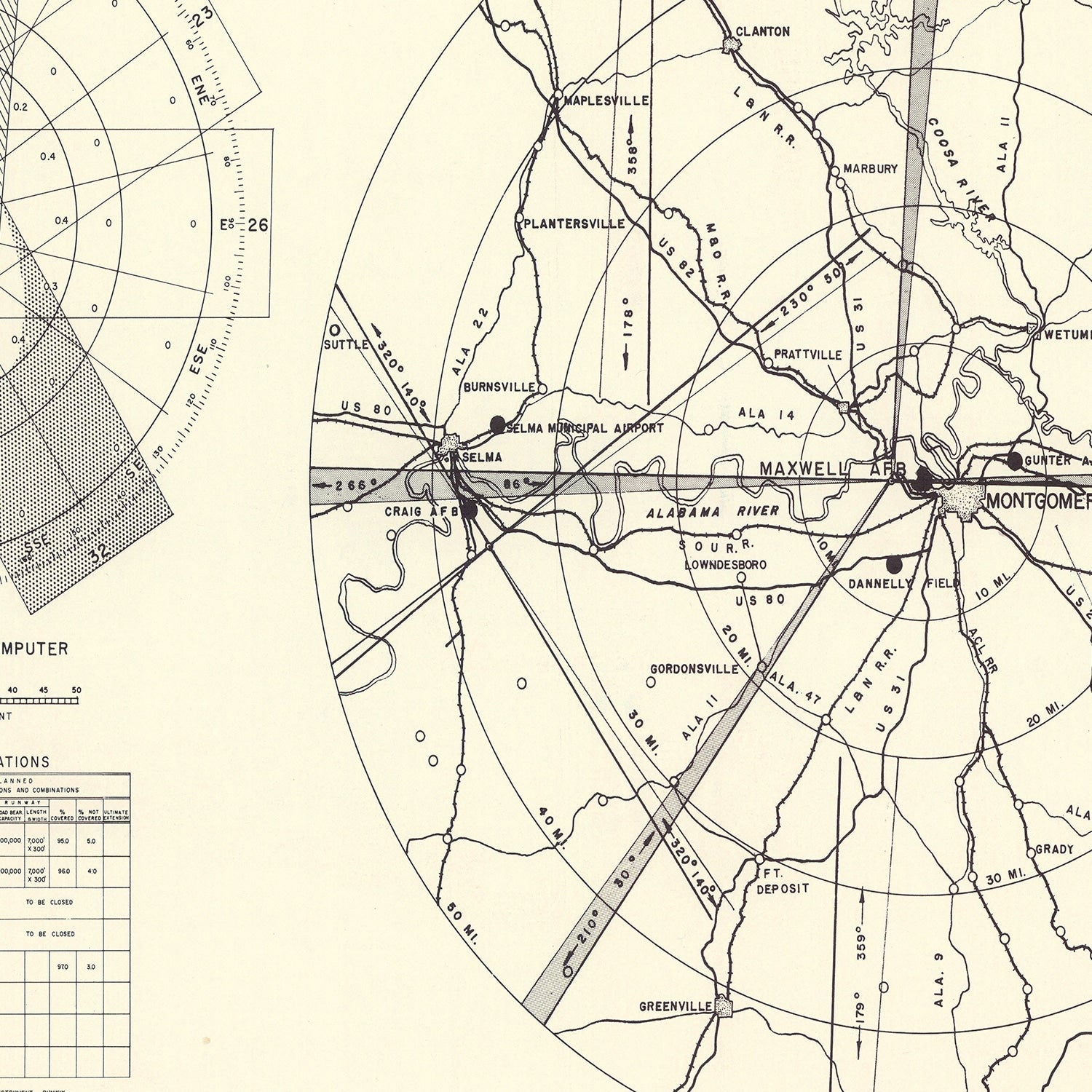 Vintage Map of the Maxwell Air Force Base Vicinity, 1952
