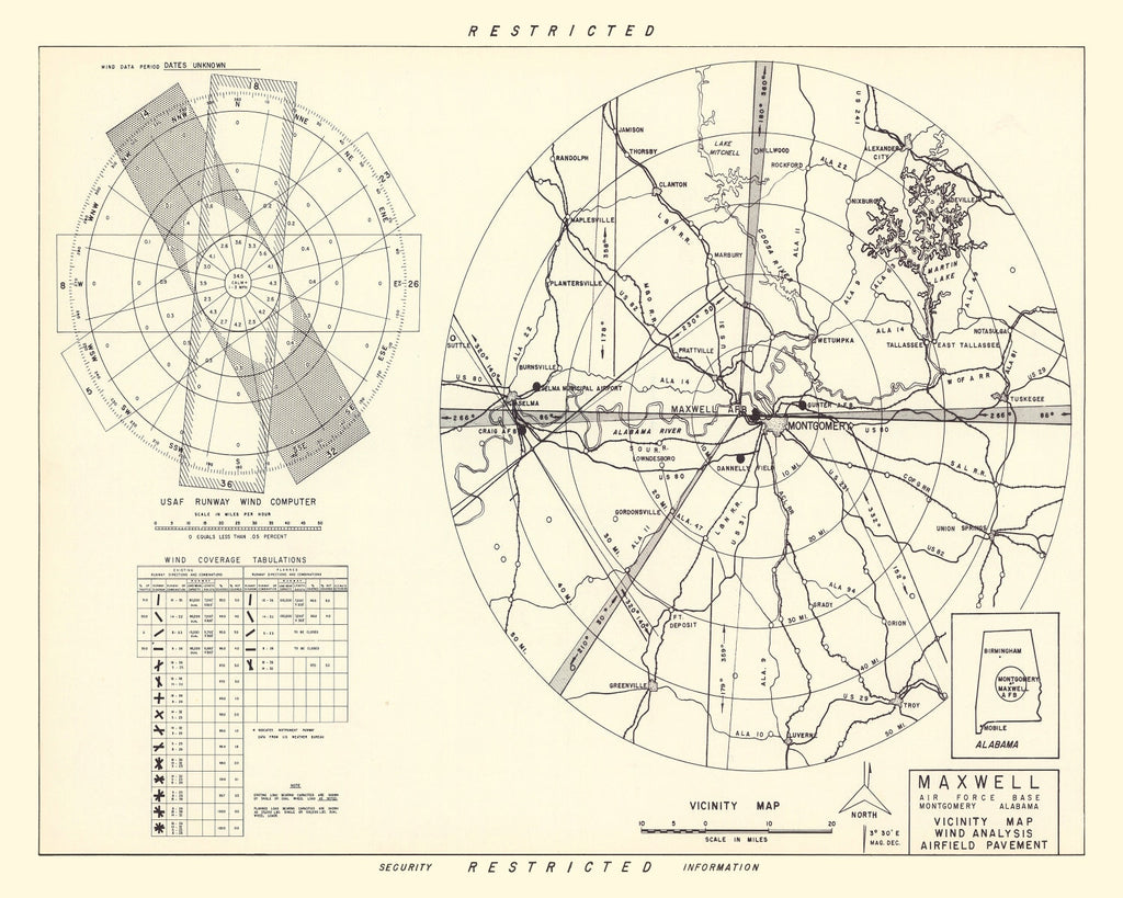 Vintage Map of the Maxwell Air Force Base Vicinity, 1952