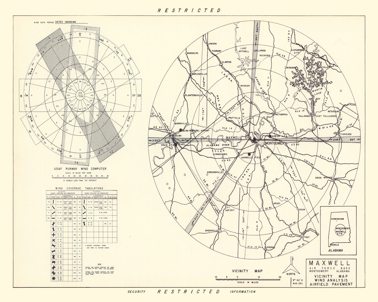 Vintage Map of the Maxwell Air Force Base Vicinity, 1952