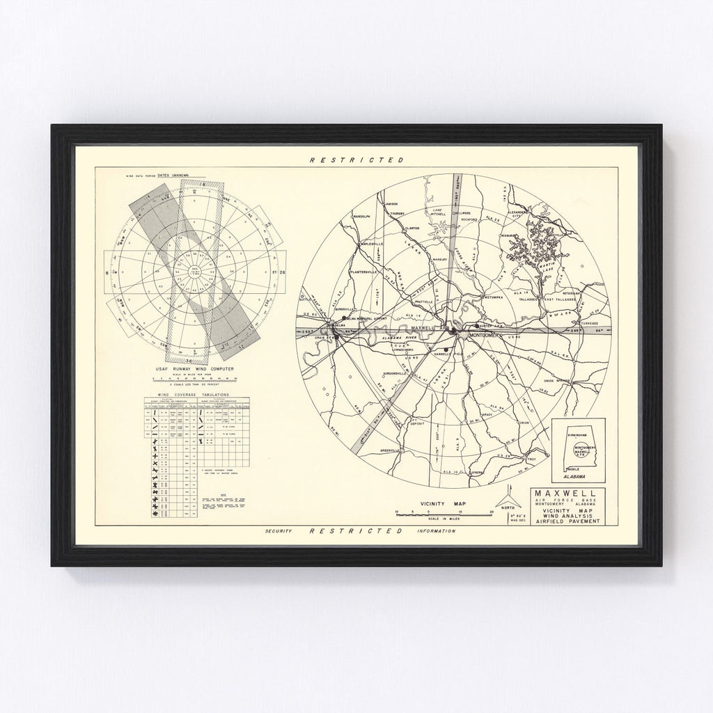 Vintage Map of the Maxwell Air Force Base Vicinity, 1952